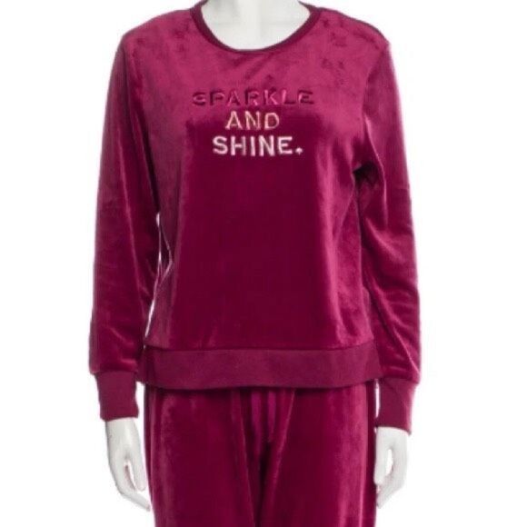 Kate Spade XL Sparkle And Shine Velour Crewneck Sweatshirt Burgundy Soft Lounge - Picture 3 of 10